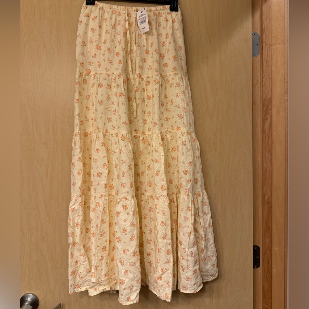 Cotton On Tiered Maxi Skirt With Orange Flowers